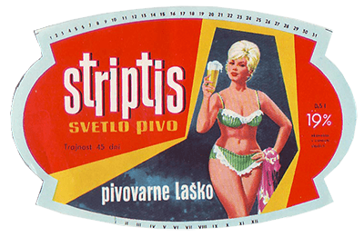 STRIPTIS, launched in 1962 during the carnival. Special light beer that retained for years because of attractive image.