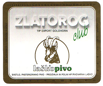 ZLATOROG CLUB, 1986, lager with 4,2% alcohol.