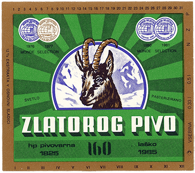 ZLATOROG BEER, 1985, lager with around 4,5% alcohol.